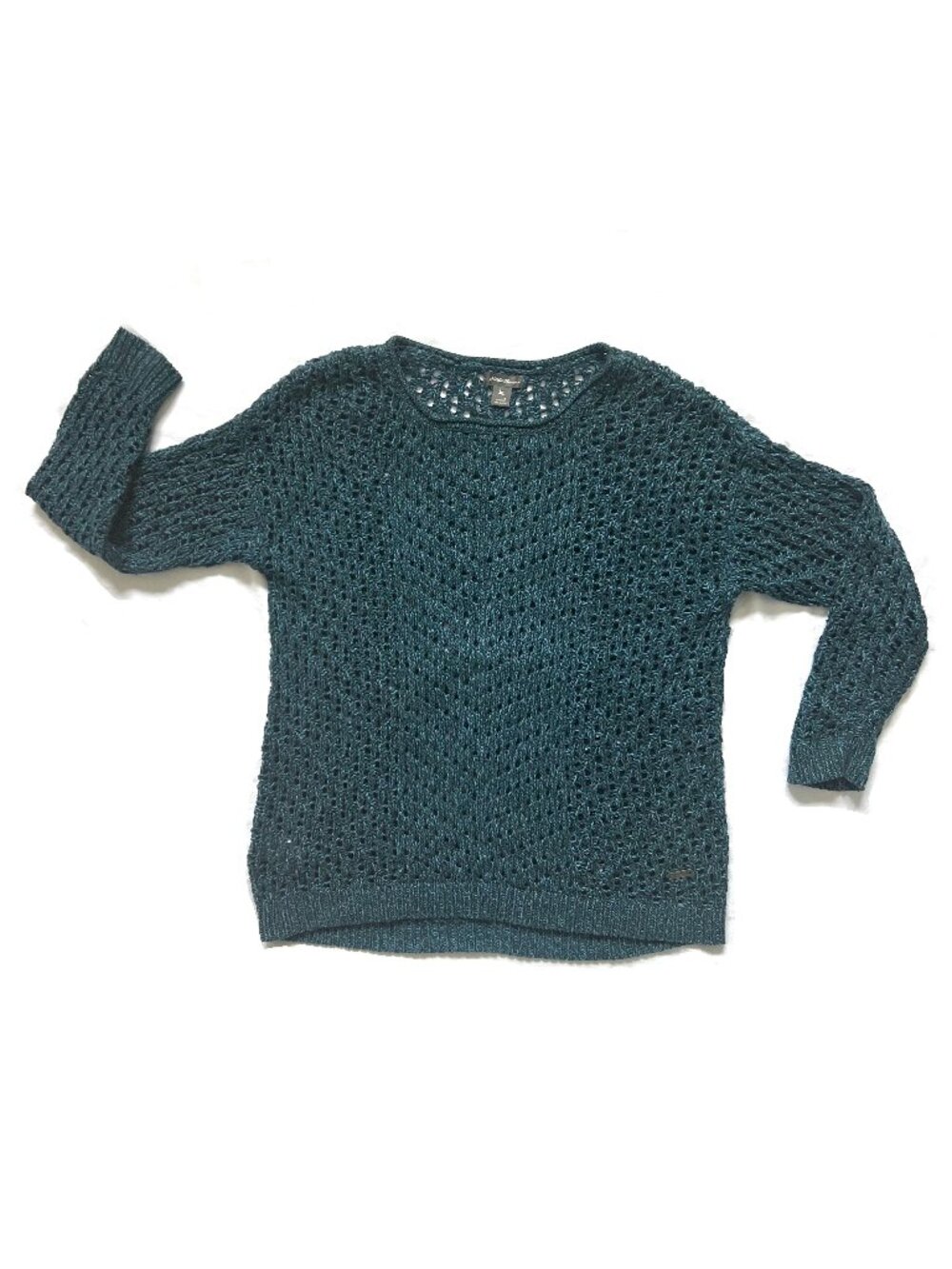 Eddie Bauer Oversized Boxy Open Knit Crochet Teal Sweater, Small